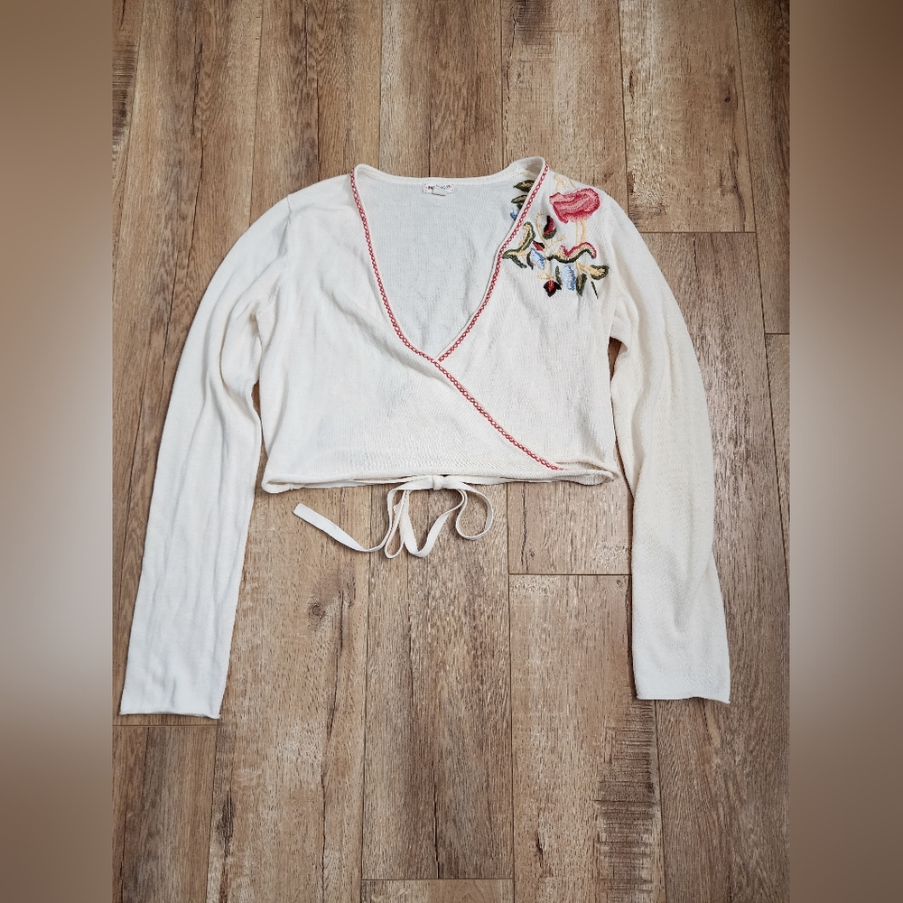 SUPER RARE Vintage 70s Polo Jeans Ralph Lauren Embroidery Crop Wrap Knit Top M